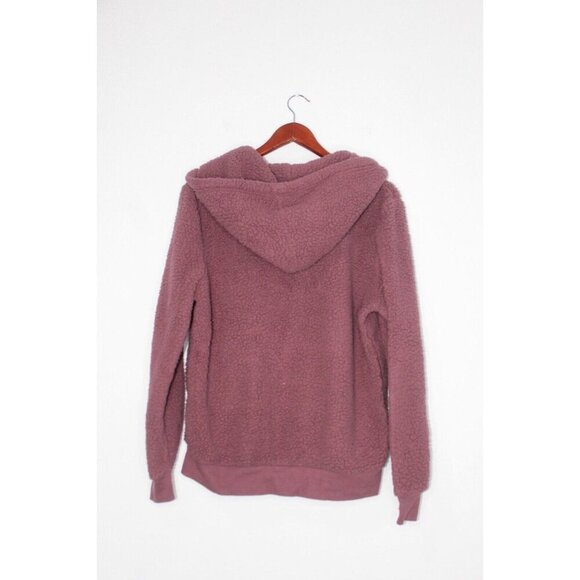 Andrew Marc New York Dark Mauve Sherpa Teddy Zip Up Hoodie Jacket Womens L - Picture 4 of 9